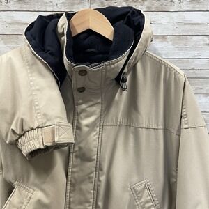 Vintage Pacific Trail Mens XL Coat Rain Jacket Beige Full Zip Fleece Lined Hood
